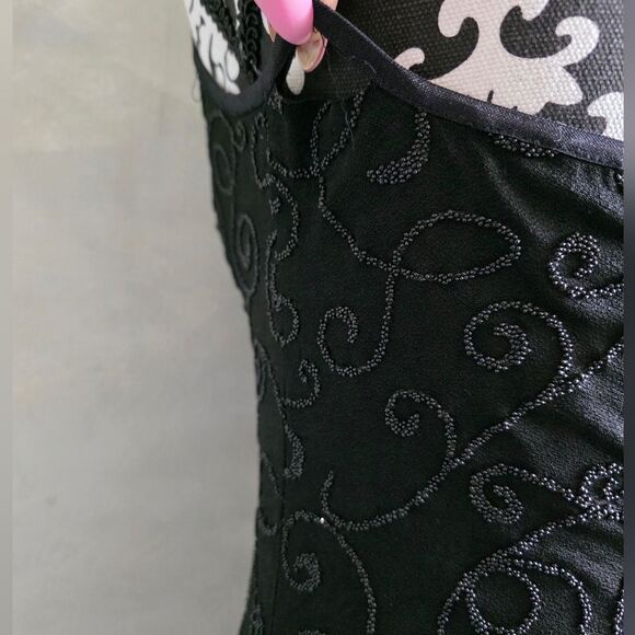 Vintage Black Halter Beaded Maxi Dress Cache Sz M - Picture 10 of 16